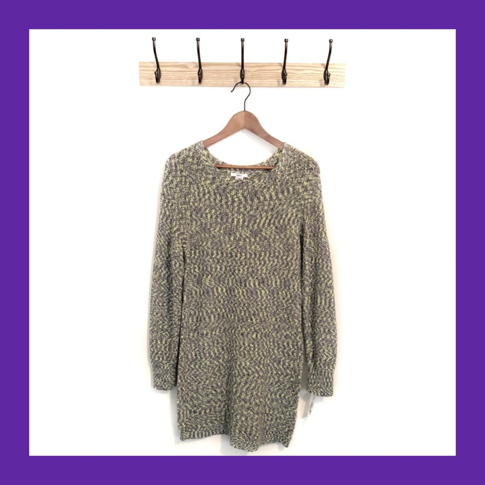 BAR III Gray Yellow Marl Knit Sweater Dress S NWT